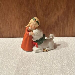 Vintage Enesco 1984 Porcelain Figurine E-6441 Christmas Girl and Unicorn